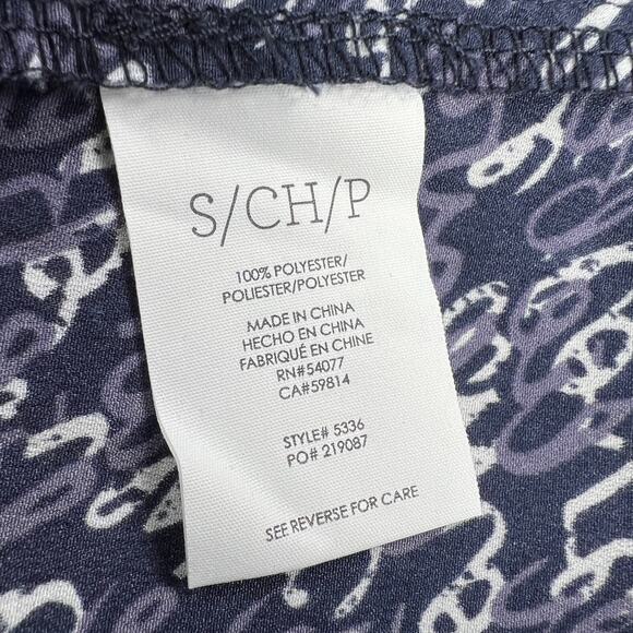 CAbi Te Amo Navy Blue Love Letter Languages Script Balloon Sleeve Blouse Size S - Picture 11 of 14